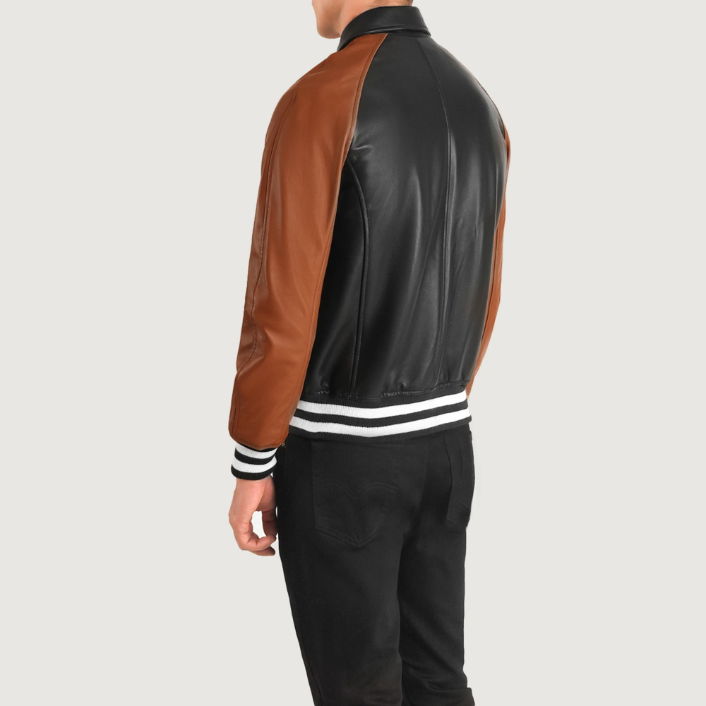 Walton Black & Brown Real Leather Varsity Jacket - Image 5