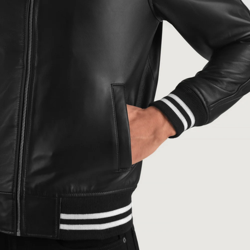 Walton Black Real Leather Varsity Jacket