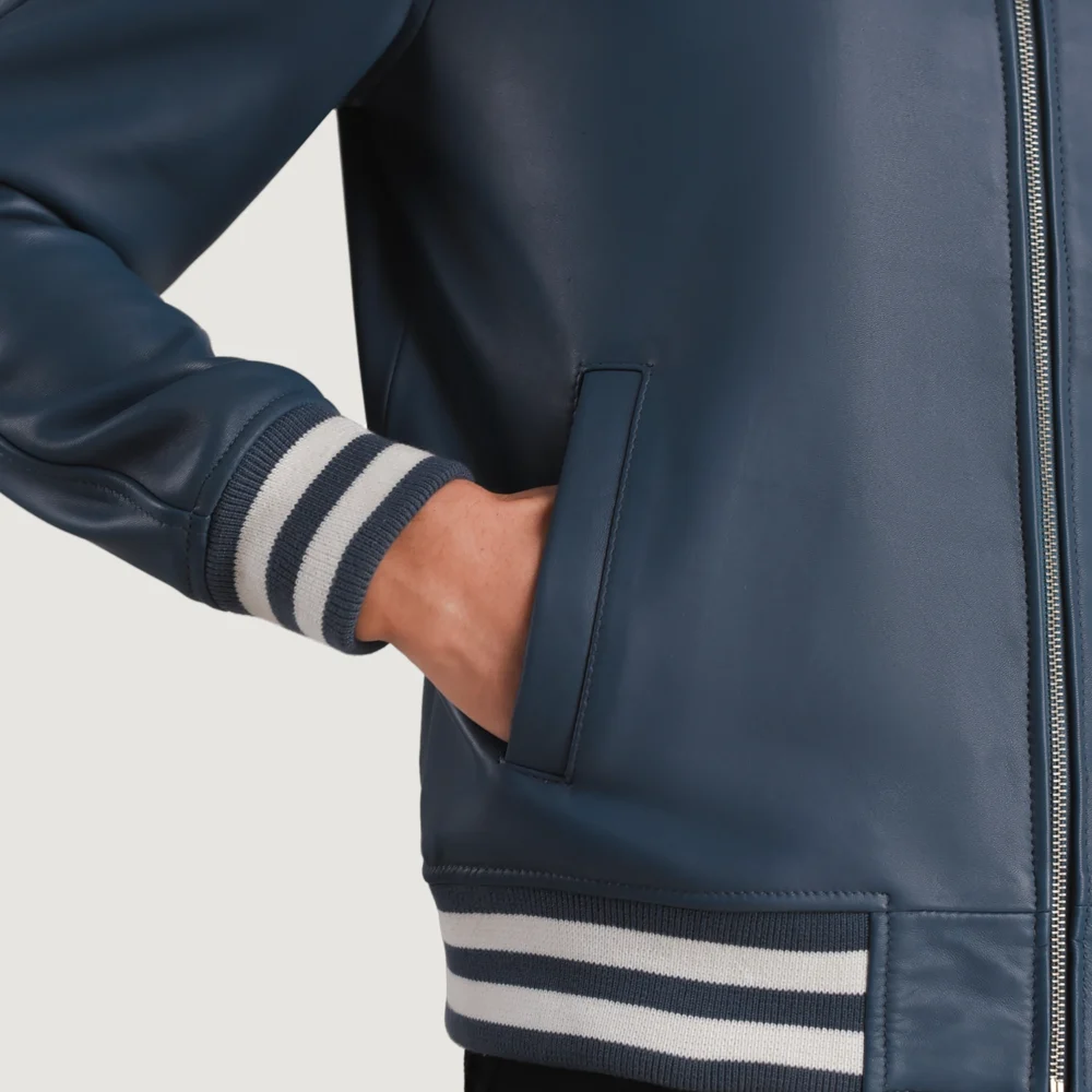 Walton Blue Real Leather Varsity Jacket - Image 3
