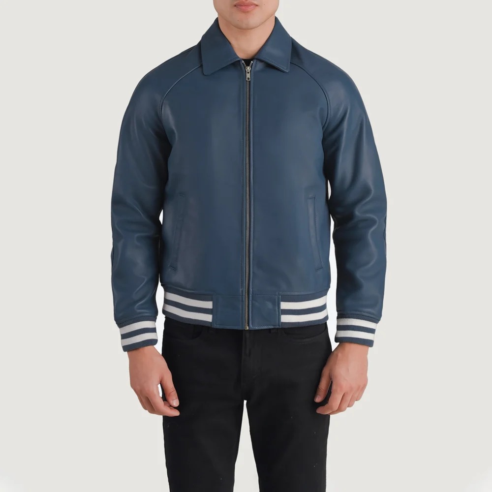 Walton Blue Real Leather Varsity Jacket