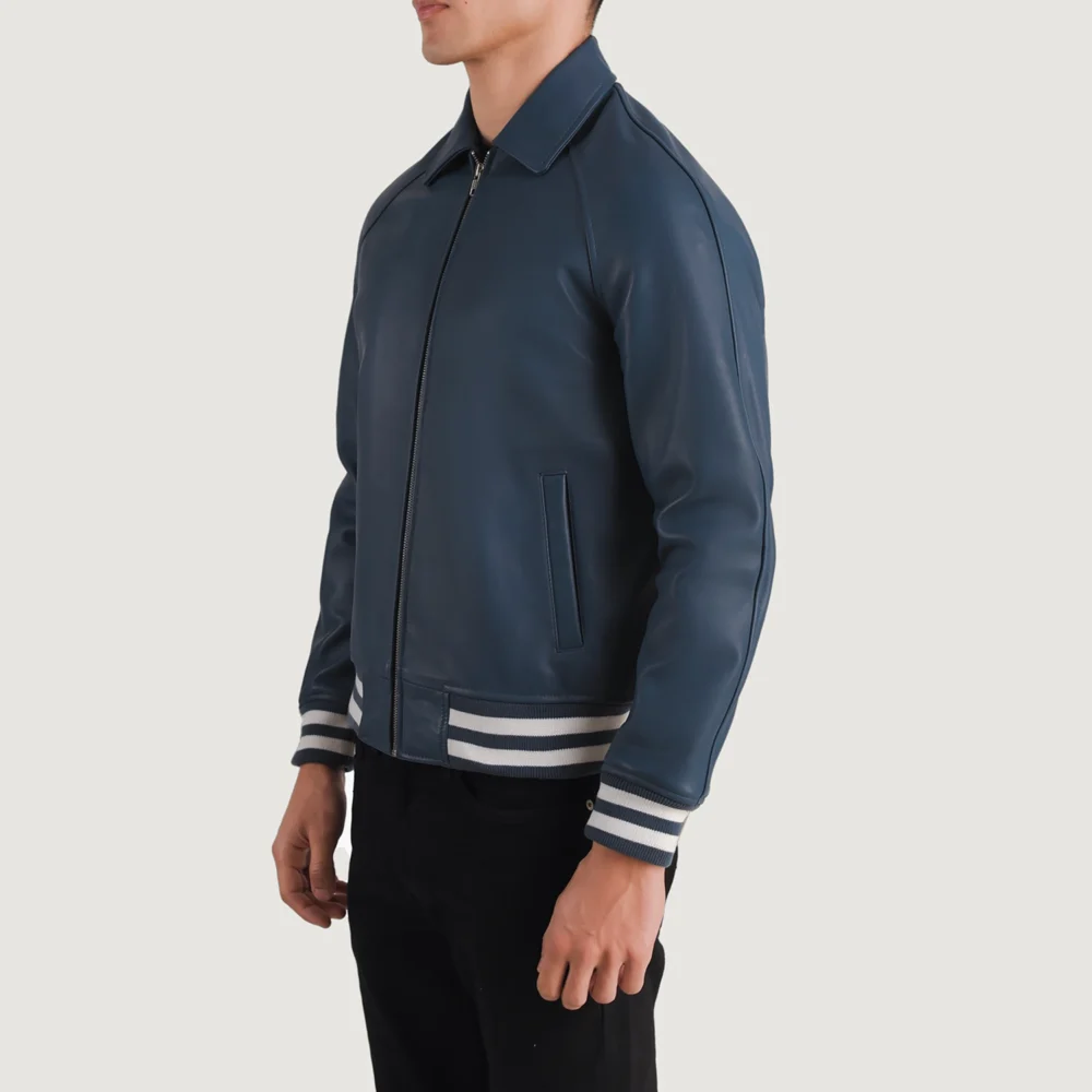 Walton Blue Real Leather Varsity Jacket - Image 4