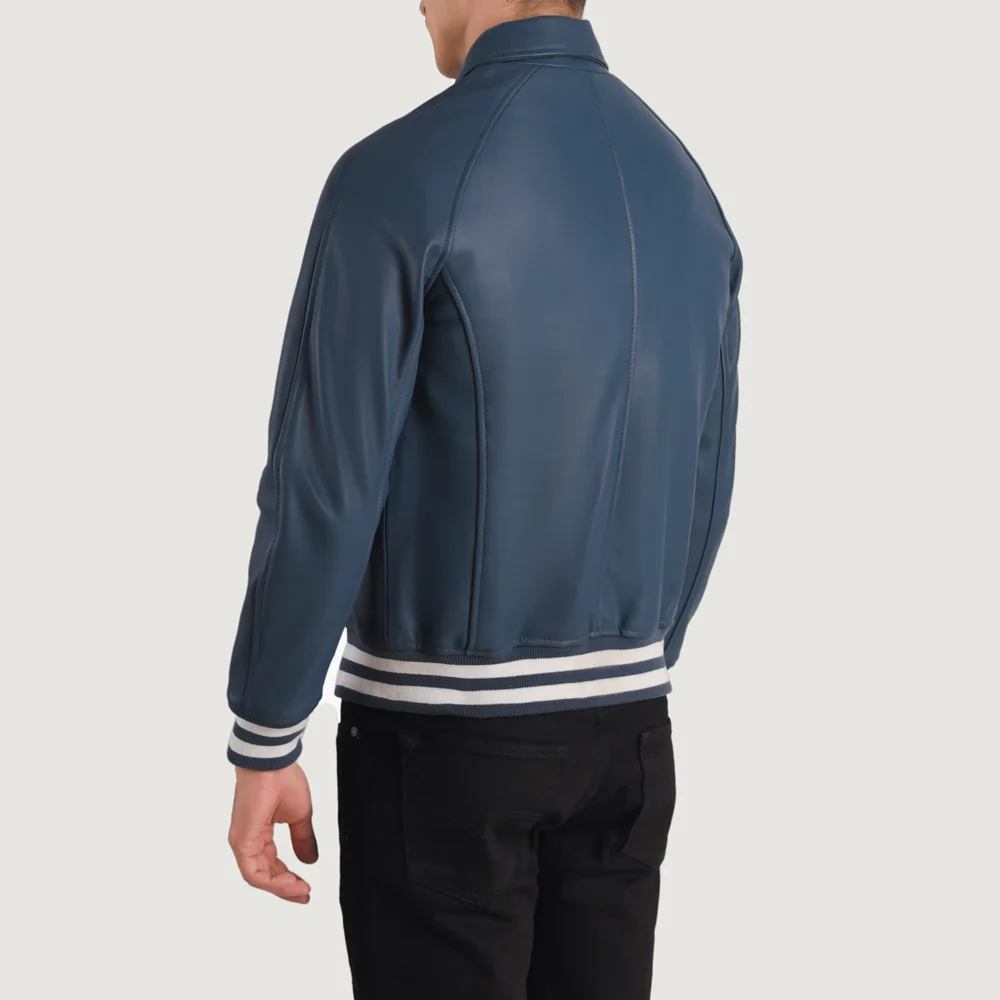 Walton Blue Real Leather Varsity Jacket - Image 5