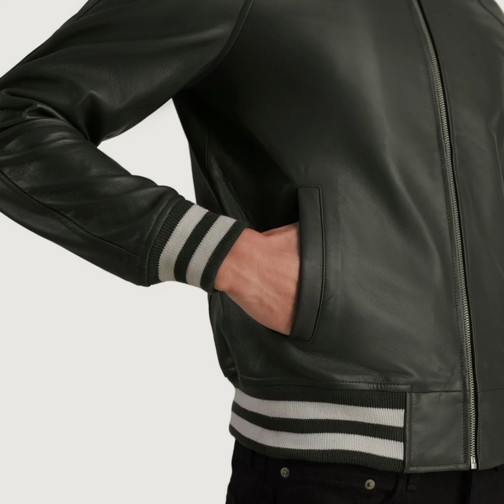 Walton Green Real Leather Varsity Jacket - Image 3