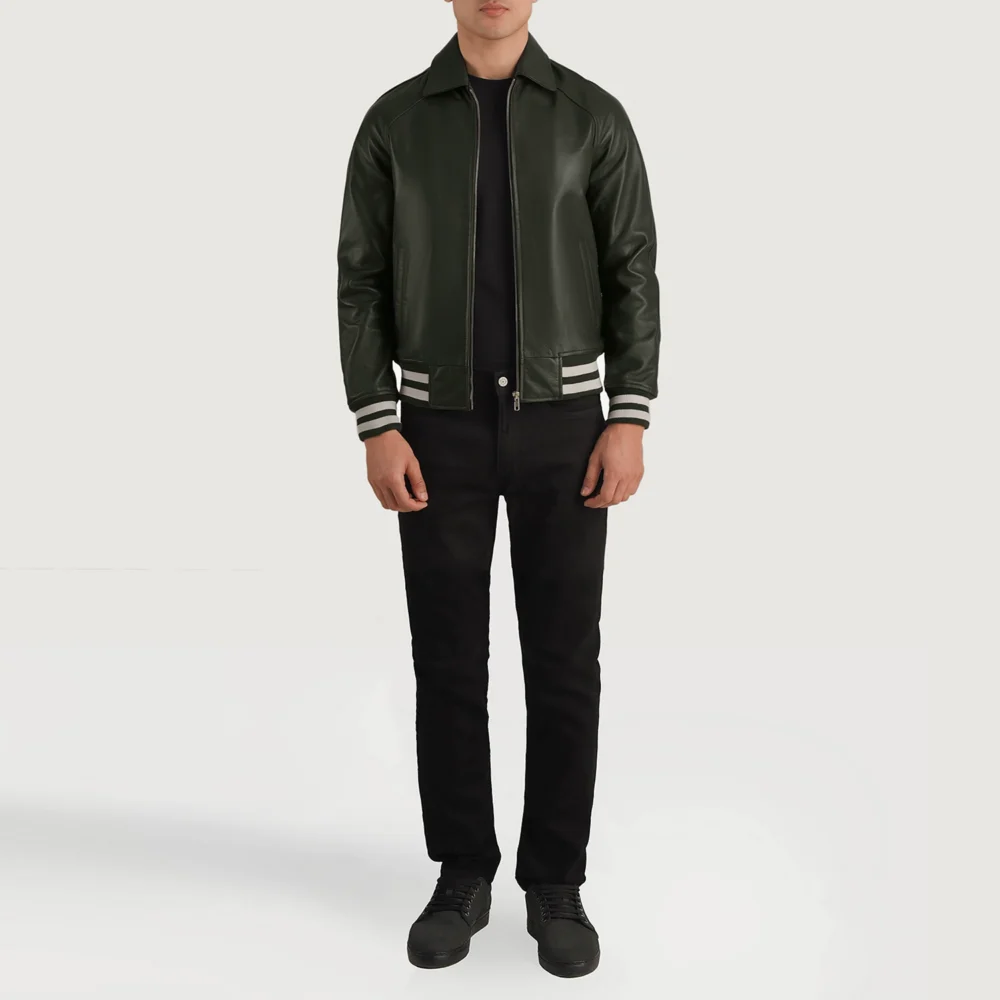 Walton Green Real Leather Varsity Jacket - Image 4