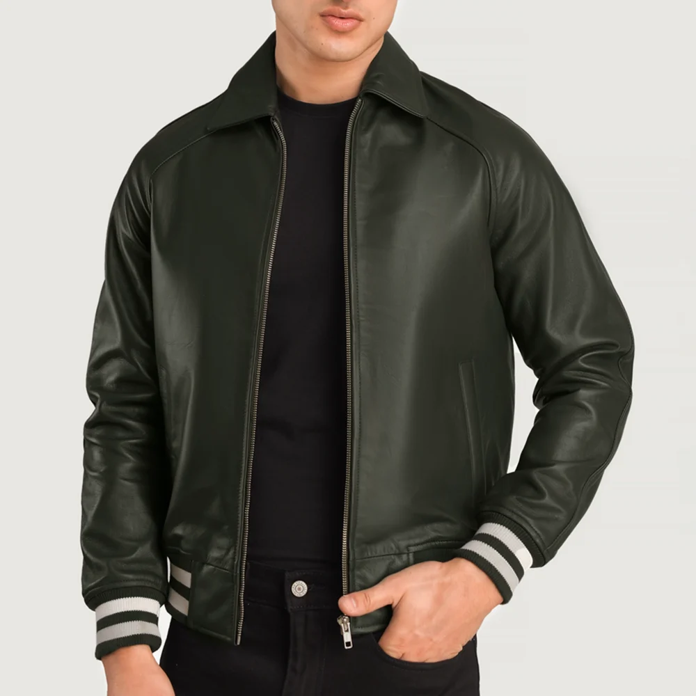 Walton Green Real Leather Varsity Jacket - Image 2