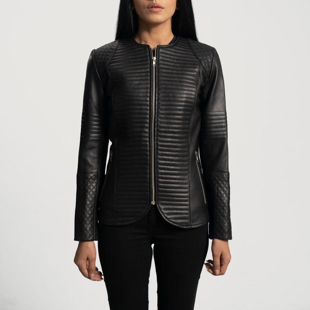 Nexi Quilted Black Real Leather Jacket