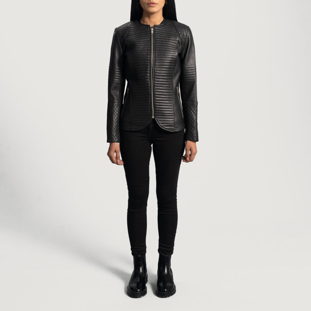 Nexi Quilted Black Real Leather Jacket