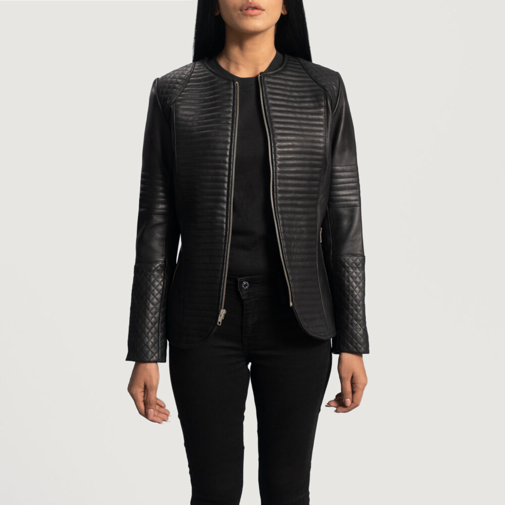 Nexi Quilted Black Real Leather Jacket