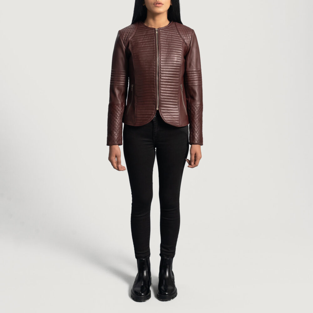 Nexi Quilted Maroon Real Leather Jacket