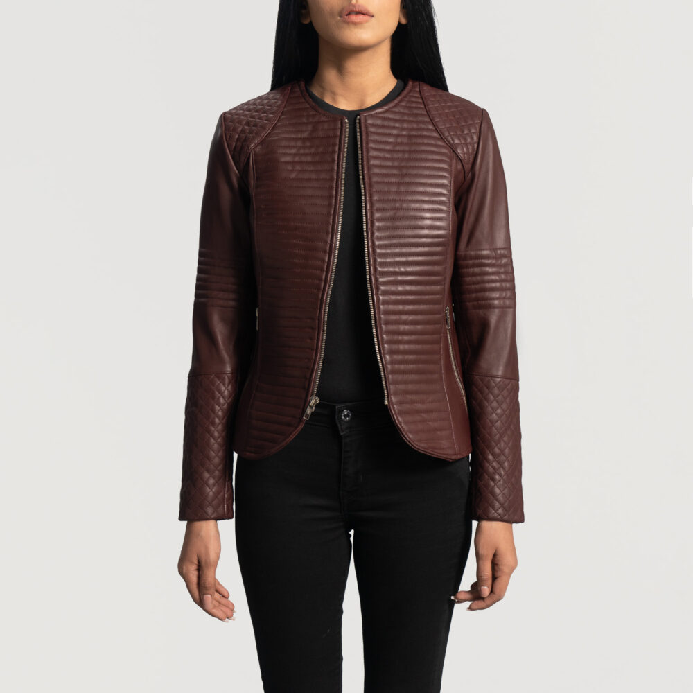 Nexi Quilted Maroon Real Leather Jacket