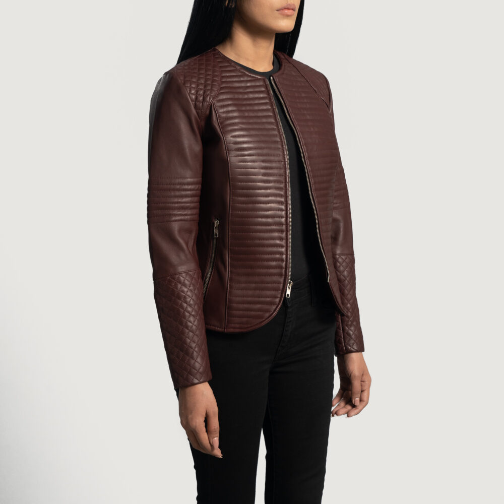 Nexi Quilted Maroon Real Leather Jacket