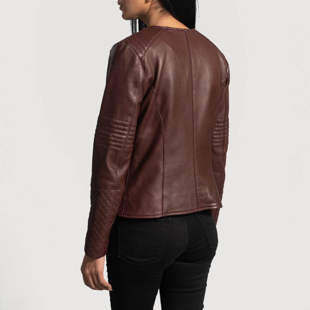 Nexi Quilted Maroon Real Leather Jacket