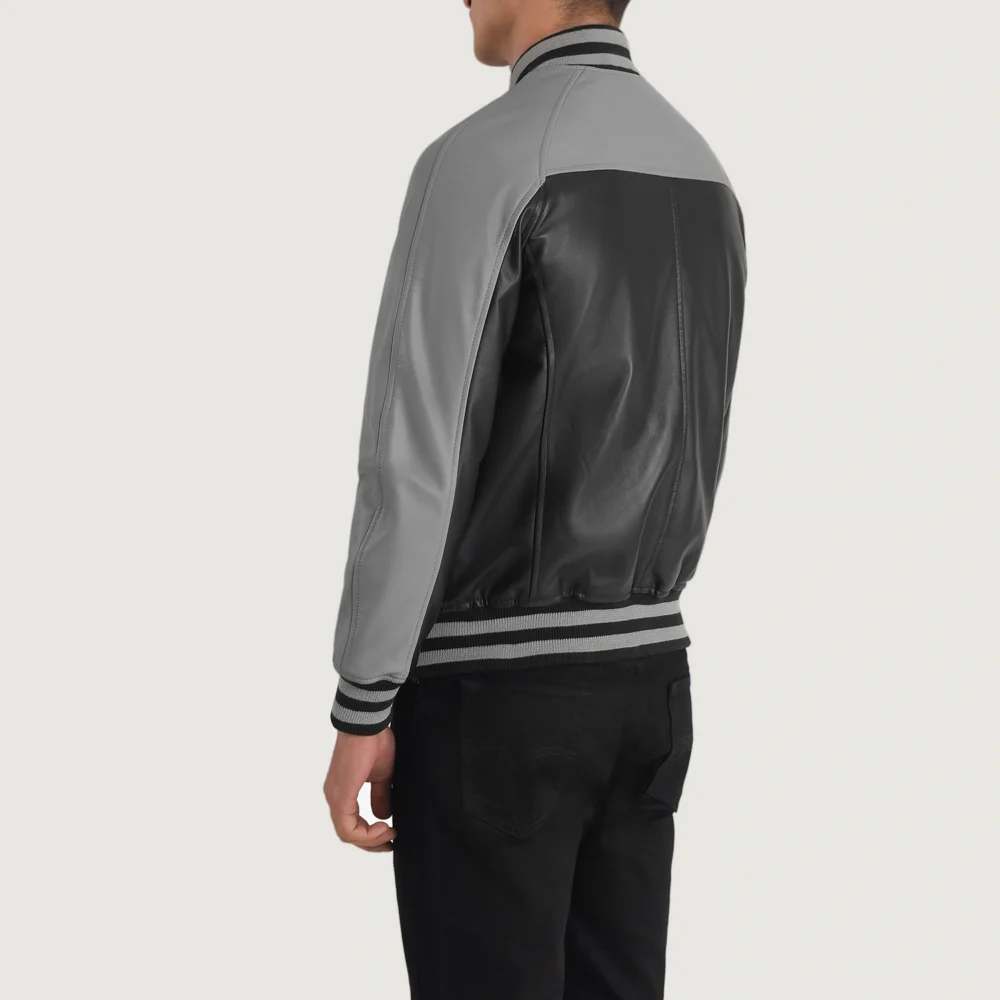 Terrance Black & Grey Real Leather Varsity Jacket - Image 5