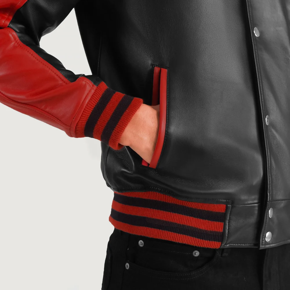 Terrance Black & Red Real Leather Varsity Jacket