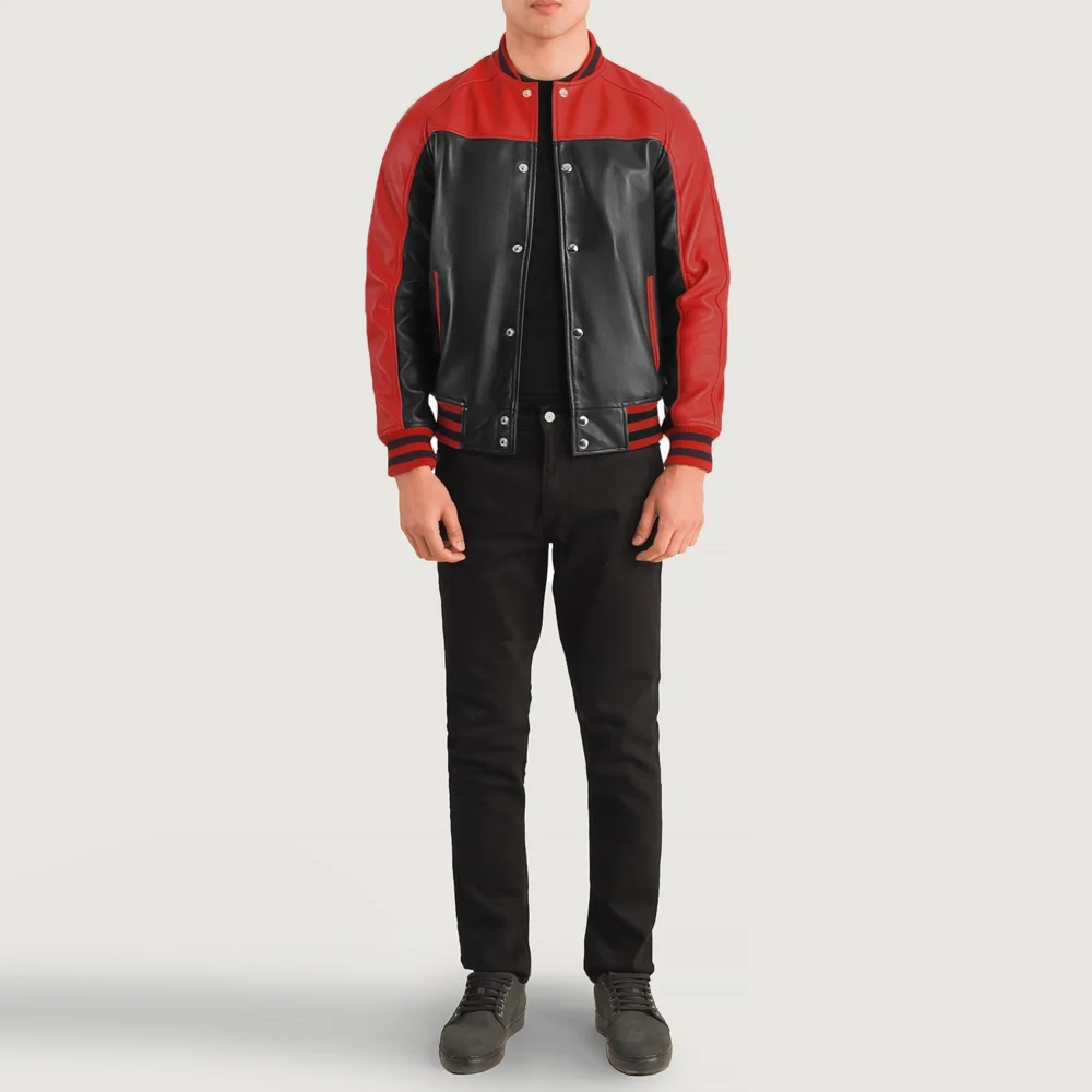 Terrance Black & Red Real Leather Varsity Jacket