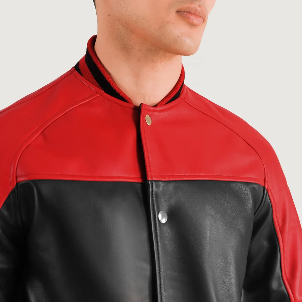 Terrance Black & Red Real Leather Varsity Jacket