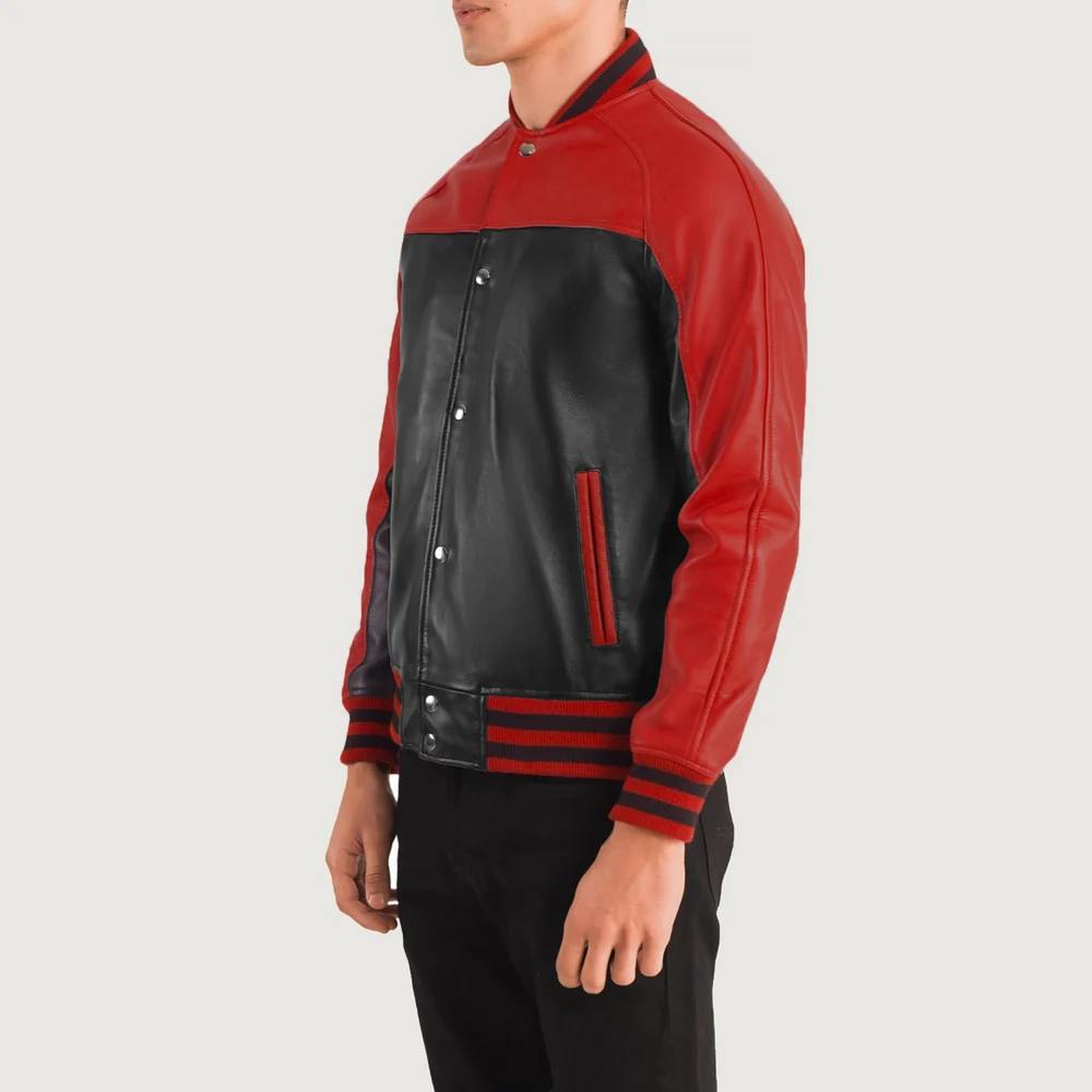 Terrance Black & Red Real Leather Varsity Jacket