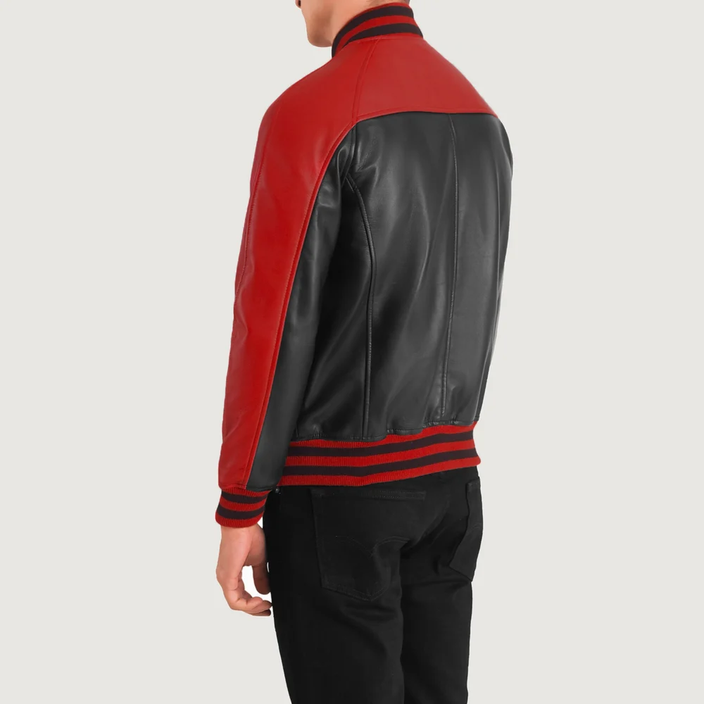 Terrance Black & Red Real Leather Varsity Jacket