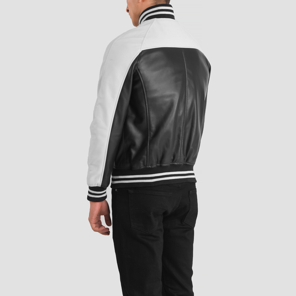 Terrance Black & White Real Leather Varsity Jacket