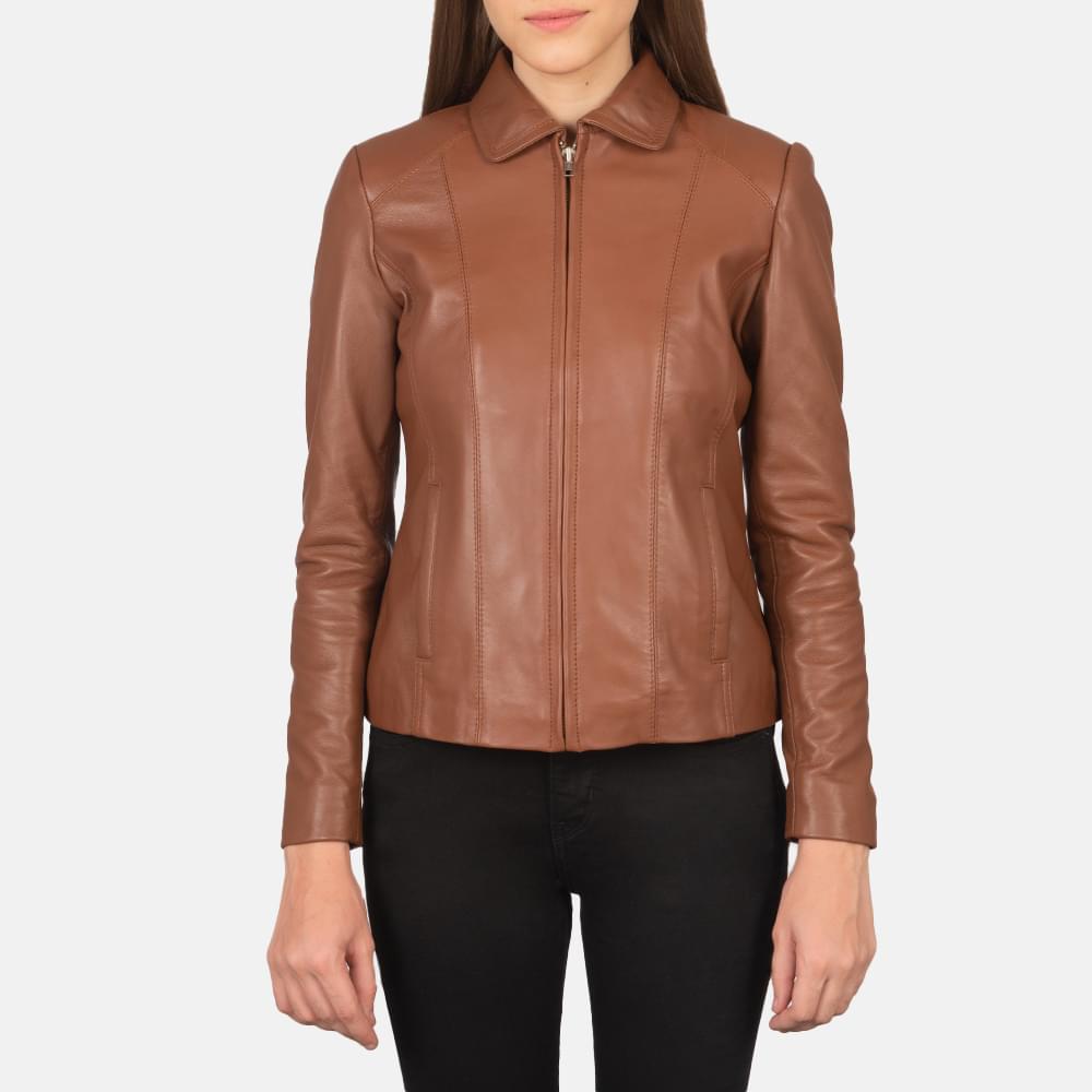Women's+Colette+Brown+Leather+Jacket+Close+Front-5