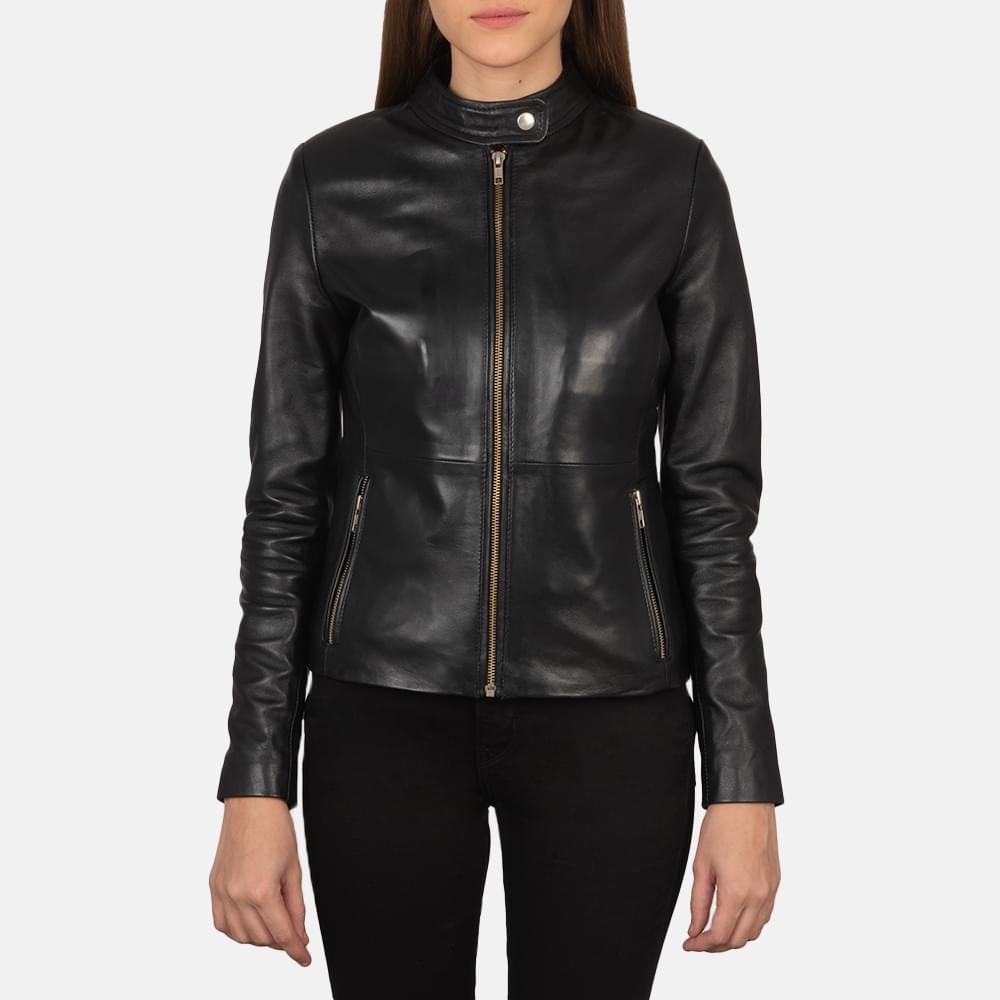 Women's+Rave+Black+Leather+Biker+Jacket+Close+Front-5