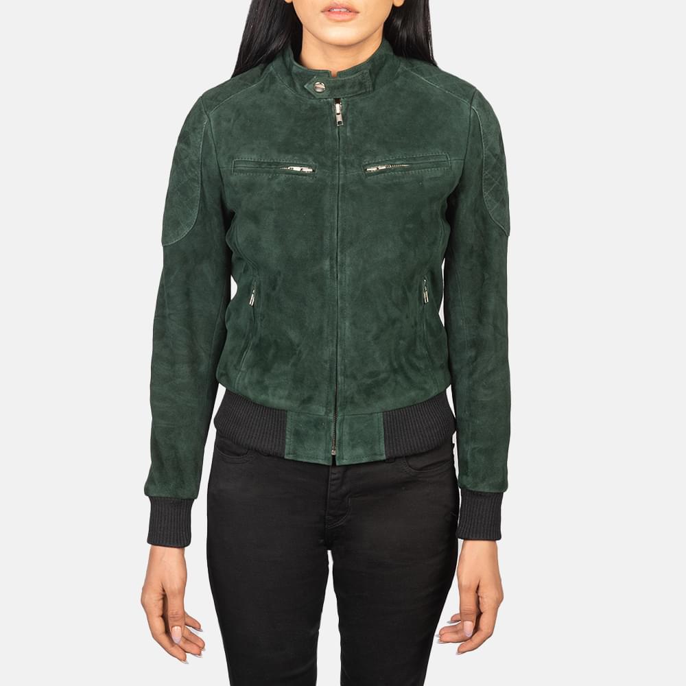 Women's+Zenna+Green+Suede+Bomber+Jacket+Close+Front-5