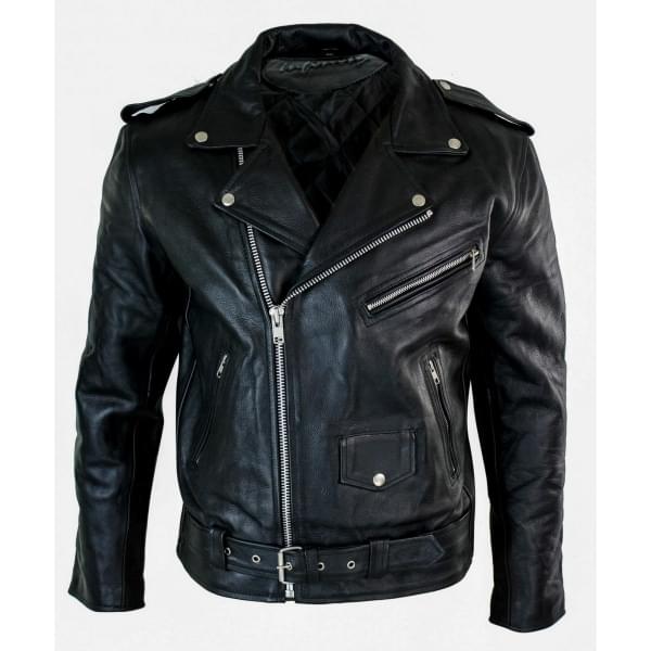 Men's Original Cross Zip Hide Real Leather Jacket - Classic Retro Brando Style - Image 3