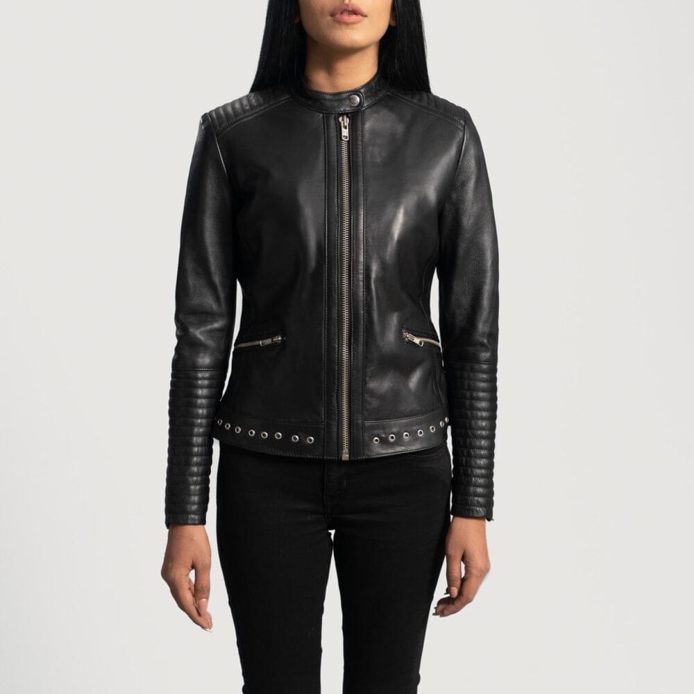 Women's+Haley+Ray+Black+Leather+Biker+Jacket+Close+Front-5-