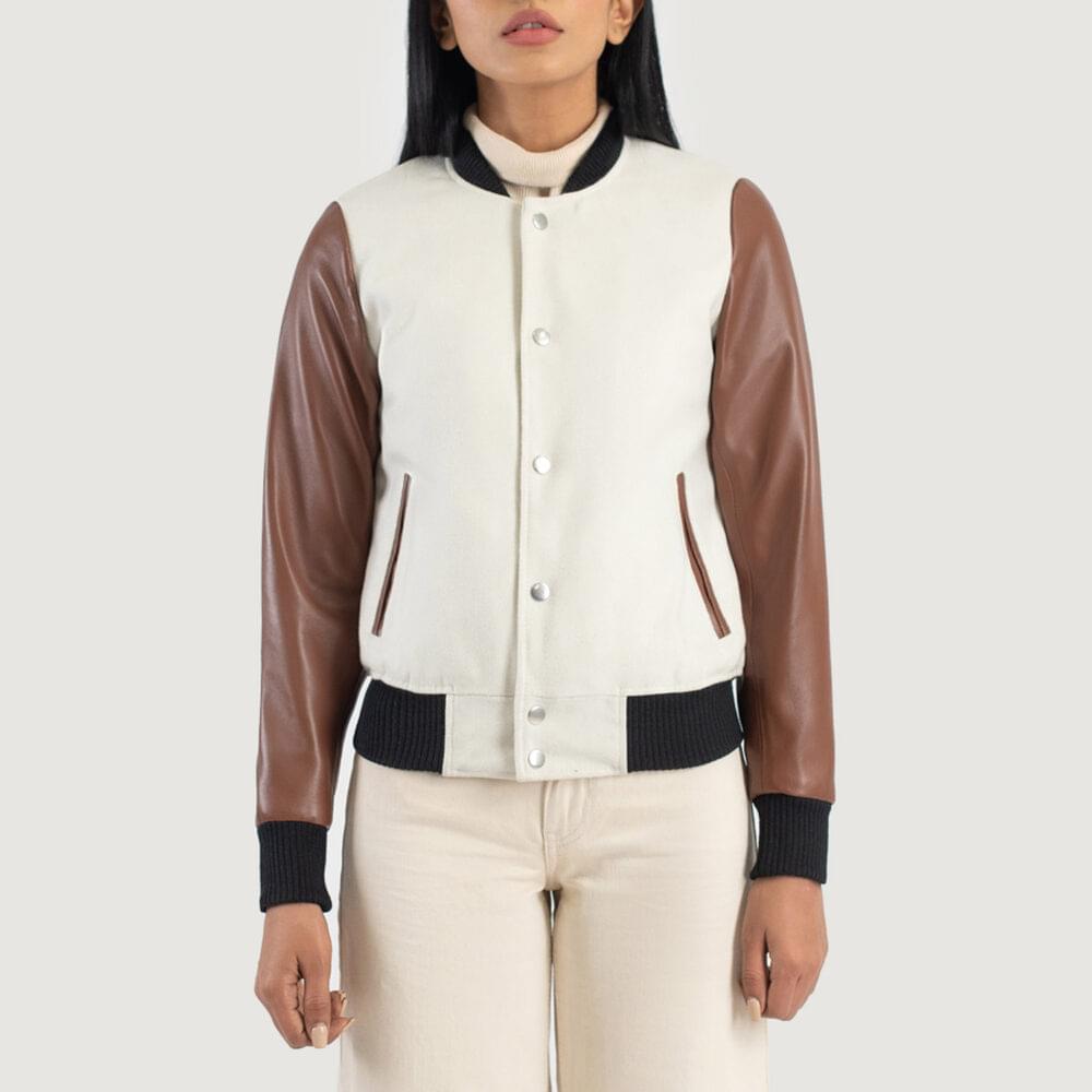 Women's+Savant+Brown+Hybrid+Varsity+Jacket+Close+Front-5-