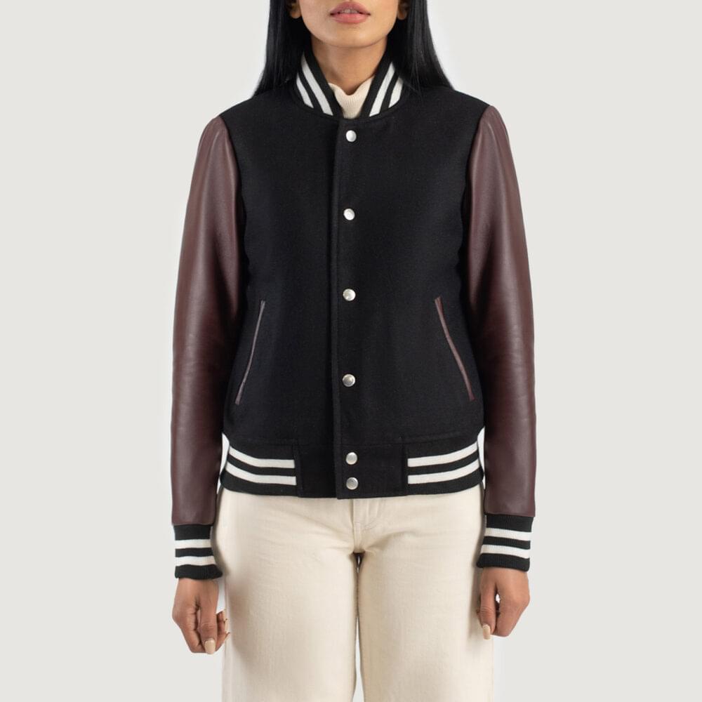 Women's+Savant+Maroon+Hybrid+Varsity+Jacket+Close+Front-5-