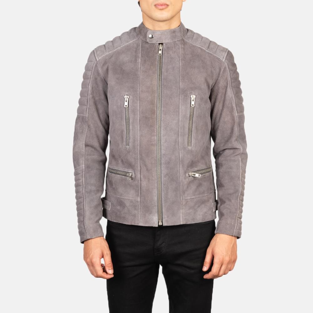 Men's+Damian+Grey+Suede+Biker+Jacket+Close+Front-5-