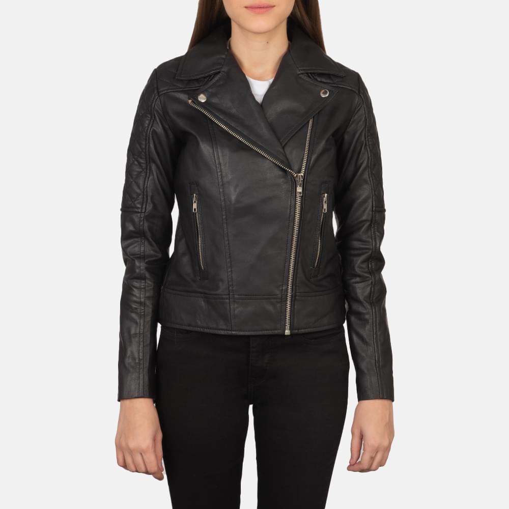 Women's+Carolyn+Quilted+Black+Biker+Jacket+Close+Front-5-