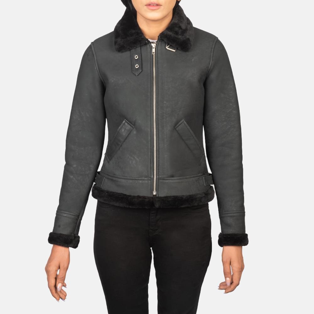 Women's+Sherilyn+B-3+Distressed+Black+Leather+Bomber+Jacket+Close+Front-5-
