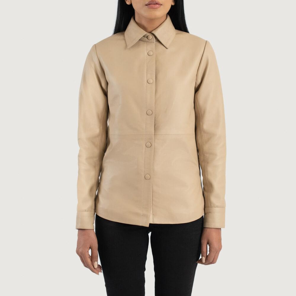 Women's+Zenith+Beige+Leather+Shirt+Jacket+Close+Front-5-