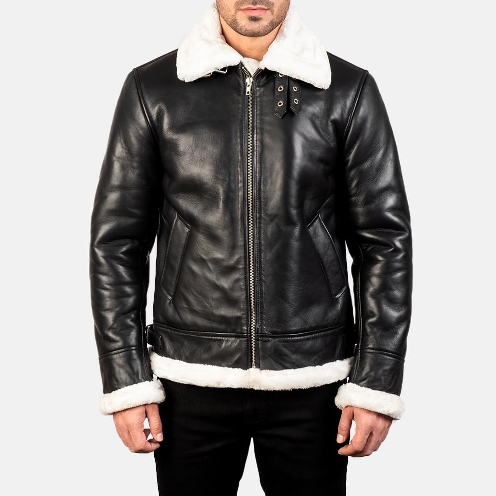 Men's+Francis+B-3+Black+&+White+Leather+Bomber+Jacket