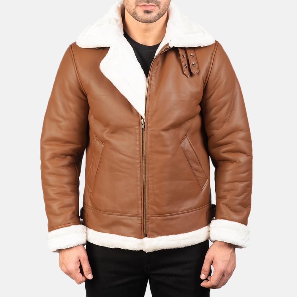 Men's+Francis+B-3+Brown+Leather+Bomber+Jacket