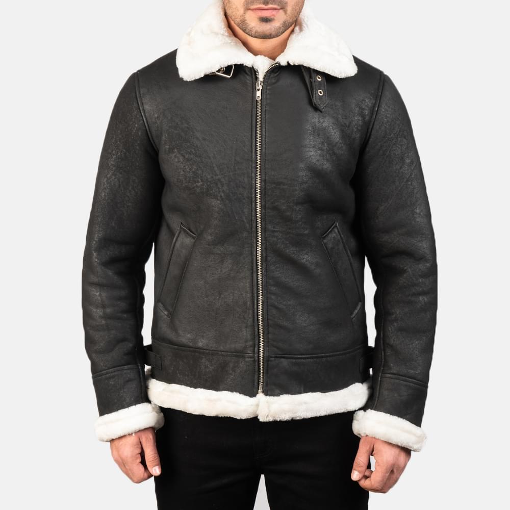 Men's+Francis+B-3+Distressed+Black+Leather-Bomber+Jacket-
