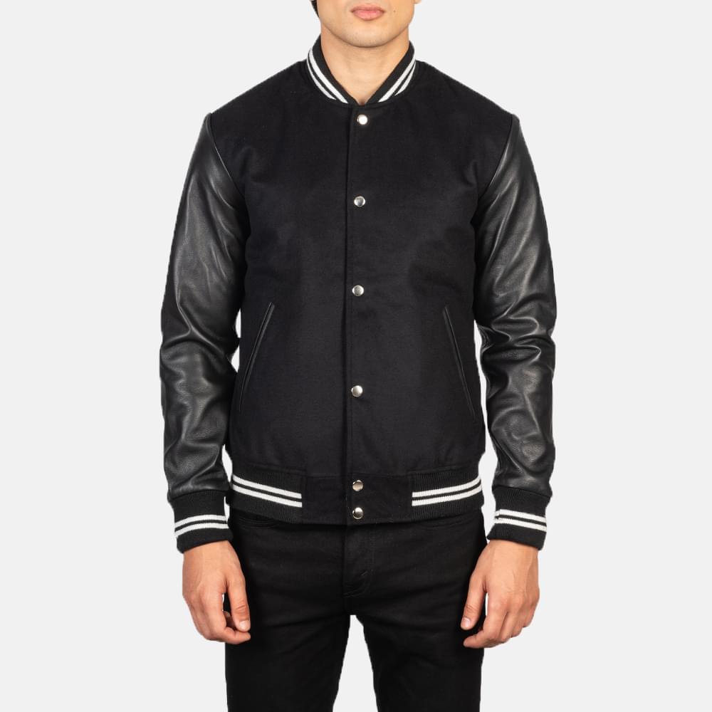 Men's Vaxton Black Striped Hybrid Varsity Jacket