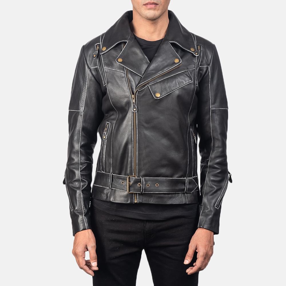 Vincent Black Real Leather Biker Jacket